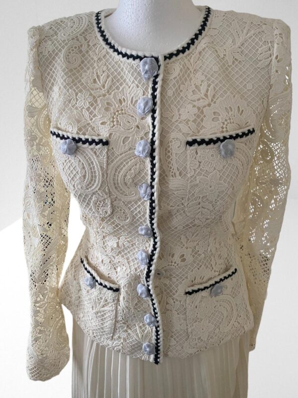 SELF PORTRAIT CREAM FLORAL LACE CHIFFON MIDI DRESS - Image 2