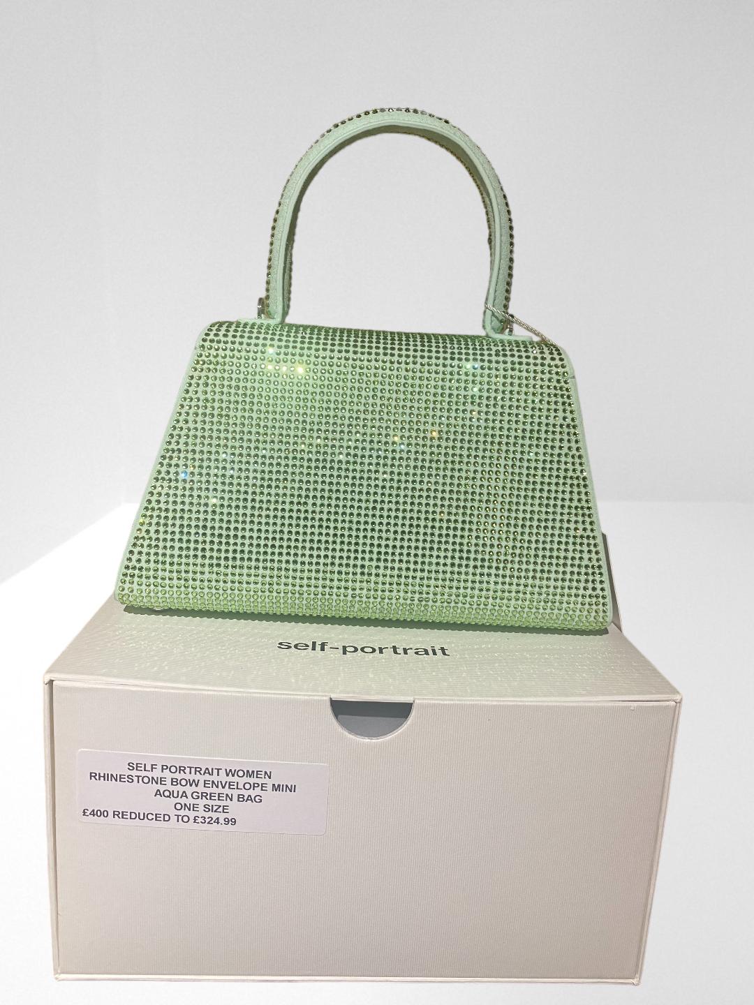 SELF PORTRAIT AQUA RHINESTONE BOW ENVELOPE MINI BAG - Luxury