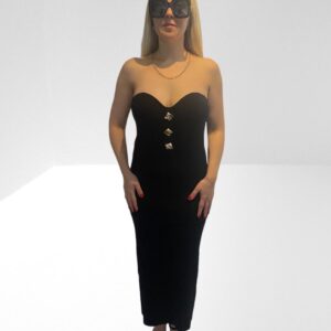 SELF PORTRAIT BLACK STRAPLESS RIBBED KNIT MIDI DRESS (HL) (BB66)