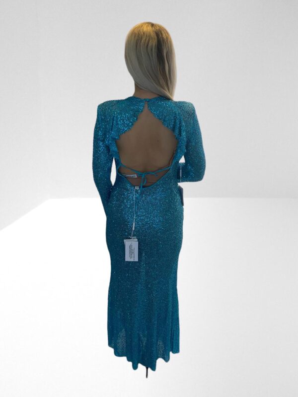 SELF PORTRAIT BLUE BEADED BACKLESS SEQUINNED MESH MAXI DRESS (H8) (BB61) - Image 9