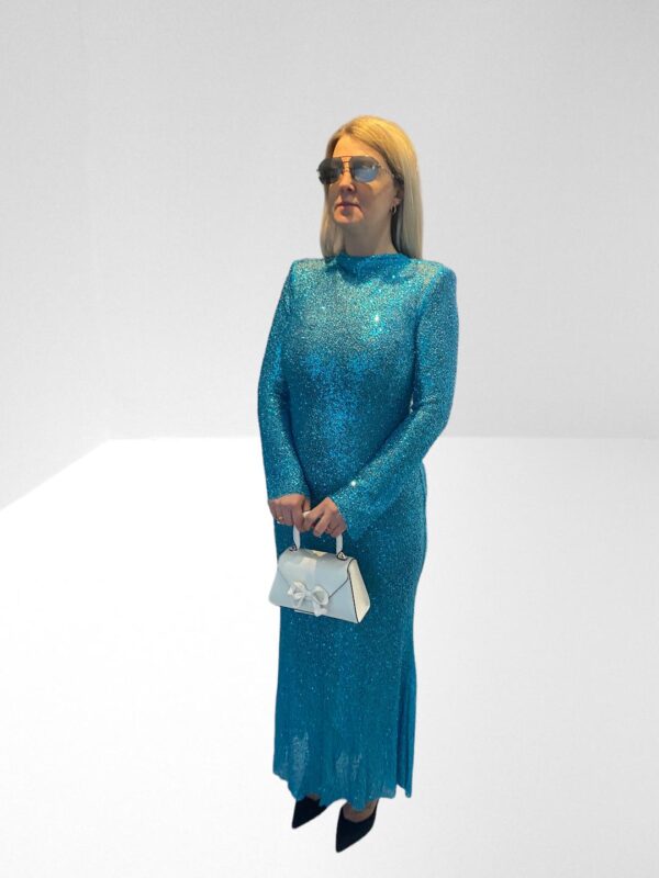 SELF PORTRAIT BLUE BEADED BACKLESS SEQUINNED MESH MAXI DRESS (H8) (BB61) - Image 10