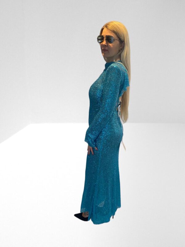 SELF PORTRAIT BLUE BEADED BACKLESS SEQUINNED MESH MAXI DRESS (H8) (BB61) - Image 7