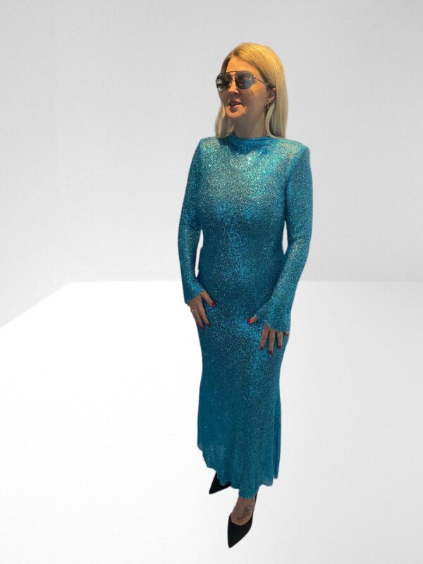 SELF PORTRAIT BLUE BEADED BACKLESS SEQUINNED MESH MAXI DRESS (H8) (BB61) - Image 8
