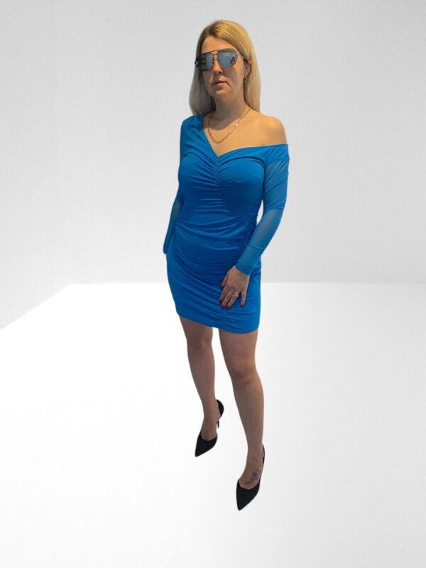 FLASH SALE, THIS IS NUMBER SIXTEEN OF TWENTY FIVE PRODUCTS THAT IS FURTHER REDUCED IN PRICE, SELF PORTRAIT BRIGHT BLUE ONE SHOULDER RUCHED MINI DRESS (BB66) - Image 6