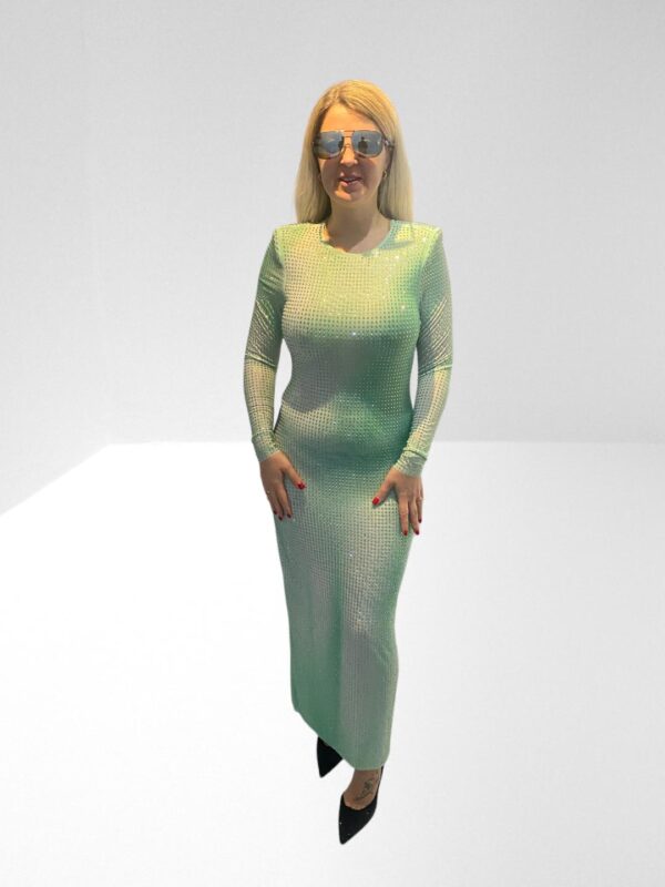 SELF PORTRAIT GREEN CRYSTAL EMBELLISHED GRADIENT MESH MIDI DRESS (H10) (BB68)