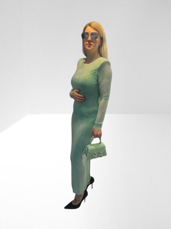 SELF PORTRAIT GREEN CRYSTAL EMBELLISHED GRADIENT MESH MIDI DRESS (H10) (BB68) - Image 4
