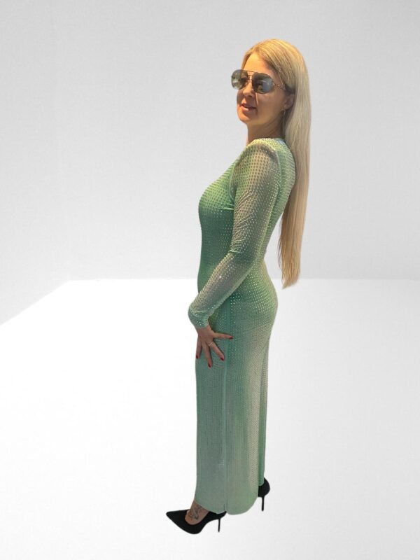 SELF PORTRAIT GREEN CRYSTAL EMBELLISHED GRADIENT MESH MIDI DRESS (H10) (BB68) - Image 3