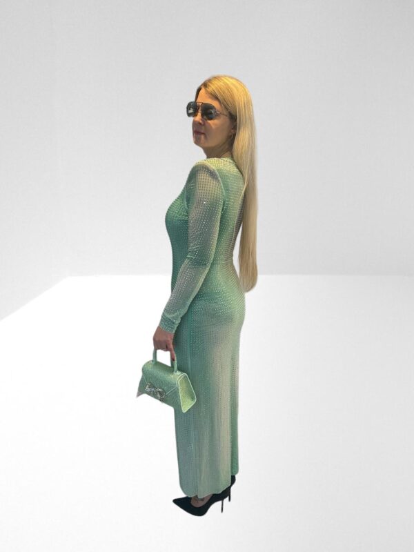 SELF PORTRAIT GREEN CRYSTAL EMBELLISHED GRADIENT MESH MIDI DRESS (H10) (BB68) - Image 2
