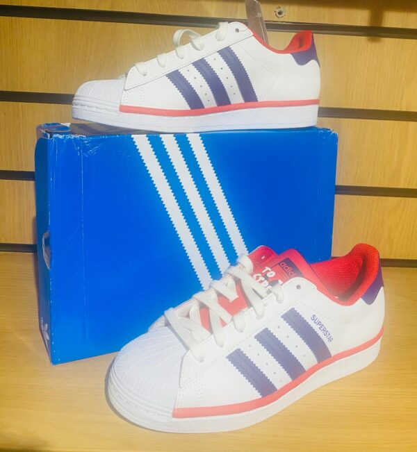 ADIDAS ORIGINALS SUPERSTAR WHITE / PURPLE LEATHER SNEAKERS