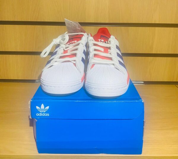 ADIDAS ORIGINALS SUPERSTAR WHITE / PURPLE LEATHER SNEAKERS - Image 2