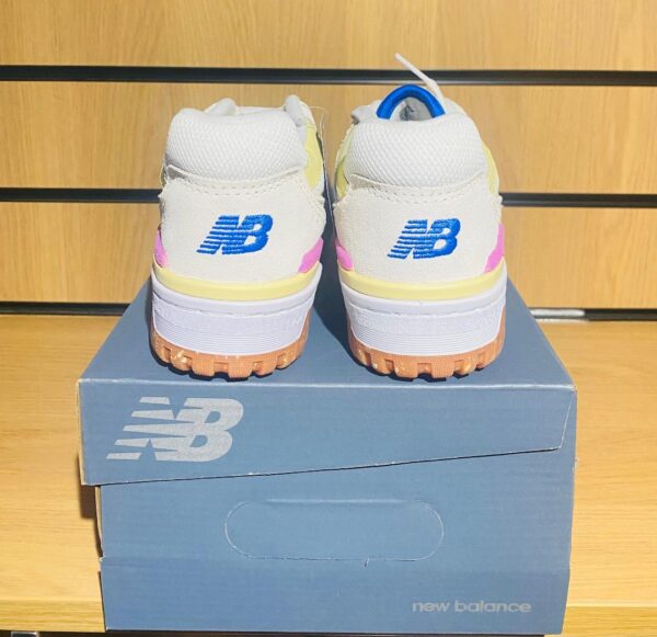NEW BALANCE 550 WHITE / PINK / YELLOW / BLUE MESH AND SUEDE TRIMMED LEATHER SNEAKERS (REDUCED FURTHER FOR MARK ON TOE) - Image 3