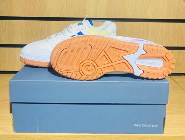 NEW BALANCE 550 WHITE / PINK / YELLOW / BLUE MESH AND SUEDE TRIMMED LEATHER SNEAKERS (REDUCED FURTHER FOR MARK ON TOE) - Image 4
